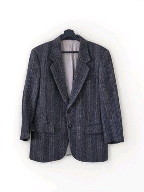 Vtg Harris Tweed Blazer Men 38S Gray Herringbone Handwoven Scotland Preppy FLAWS